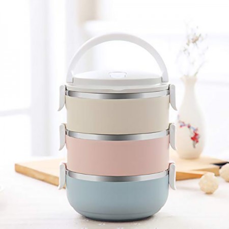 Portable 3 Layer Stainless Steel Lunch Box