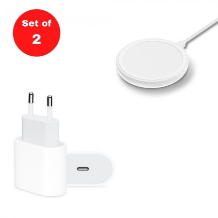 Set of 2 - 20W USB Type-C Chargers With Wireless Charging Pad